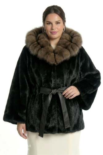 Норковая шуба «Пончо» капюшон черный