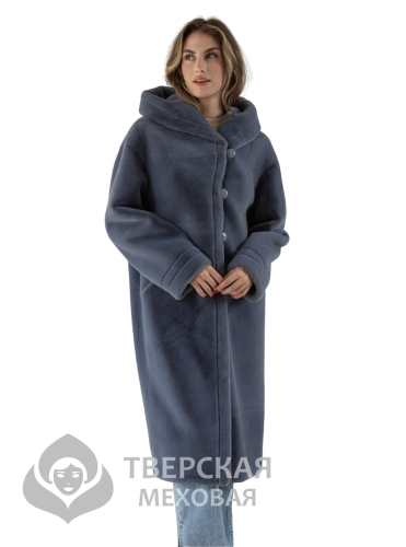 Шуба из эко меха "Аннабель" капюшон голубой 110